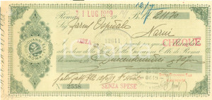 Documento originale, autentico 1919 ROMA Ditta Giovanni ELLI Rappresentanze  Assegno bancario pubblicitario 1