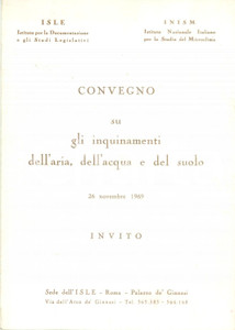 Materiale pubblicitario d’epoca 1969 ROMA ISLE Convegno su inquinamento aria acqua cielo Programma 1
