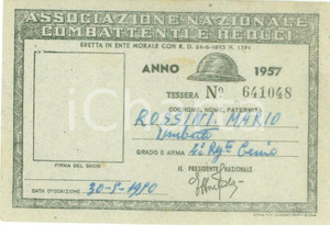 Oggetto da collezione cartaceo 1957 COLLESCIPOLI Associazione Nazionale Combattenti Mario ROSSINI 1