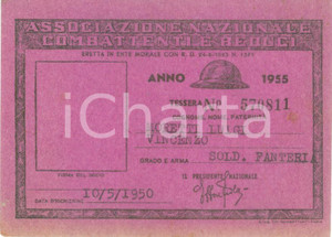 Oggetto da collezione cartaceo 1955 COLLESCIPOLI Associazione Nazionale Combattenti Tessera Luigi MORETTI 1