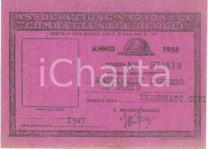 Oggetto da collezione cartaceo 1955 COLLESCIPOLI Associazione Nazionale Combattenti Tessera Umberto MARTINELLI 1