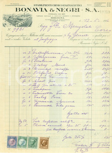 Documento originale, autentico 1936 BOLOGNA Stabilimenti chimicofarmaceutici BONAVIA & NEGRI Fattura 1