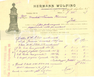 Documento originale, autentico 1907 MILANO Hermann WULFING Fabbrica di stufe Fattura illustrata 1