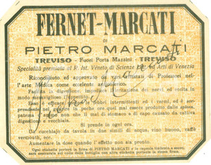 Materiale pubblicitario d’epoca 1930 ca TREVISO FernetMarcati di Pietro MARCATI Etichetta pubblicitaria 1