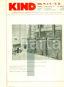 Materiale pubblicitario d’epoca 1950 ca TORINO Apparecchiature termiche KIND Impianti Volantino ILLUSTRATO 1
