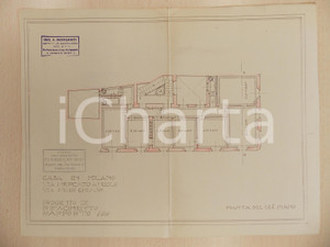 Mappa, planimetria storica 1940 ca MILANO Arch. Ferruccio BIGI Progetto rifacimento casa Via FIORI CHIARI 1