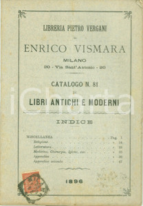 Libro, pubblicazione d epoca 1896 MILANO Libreria Pietro VERGANI Enrico VISMARA Libri antichi e moderni n. 81 1