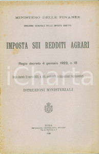 Documento originale, autentico 1928 ROMA Imposta sui redditi agrari Istruzioni ministeriali Pubblicazione 1