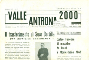 Giornale, rivista storica 1973 Mensile VALLE ANTRONA 2000 Il trasferimento di Suor BERTILLA Giornale 1
