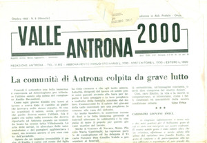 Giornale, rivista storica 1968 Mensile LA VALLE ANTRONA Il saluto al compianto Emilio RAVANDONI Giornale 1