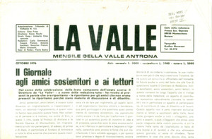 Giornale, rivista storica 1976 Mensile LA VALLE ANTRONA Società Operaia Mutuo Soccorso di MONTESCHENO 1