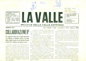 Giornale, rivista storica 1977 Mensile LA VALLE ANTRONA A MONTESCHENO c Ã¨ grande collaborazione Rivista 1