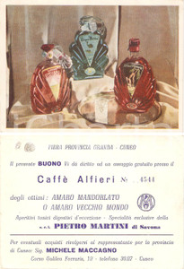 Materiale pubblicitario d’epoca 1950 ca CUNEO Ditta Pietro MARTINI CaffÃ¨ ALFIERI alla Fiera Provincia Granda 1