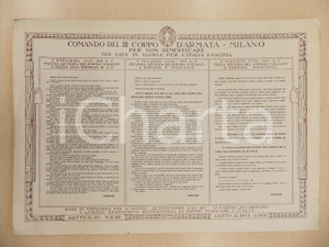 Documento originale, autentico 1936 MILANO III CORPO D ARMATA Tre date di gloria per l Italia fascista 1