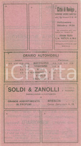 Documento originale, autentico 1920 ROVIGO Esposizione Agricolo Industriale Orari automobili e tramvie 1