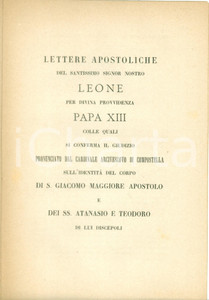Libro, pubblicazione d epoca 1884 LEONE XIII Conferma identità corpo San Giacomo Maggiore 1 1