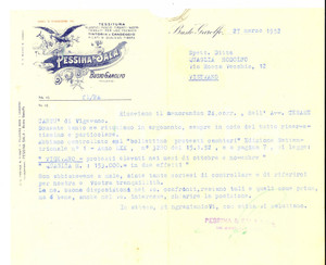 Documento originale, autentico 1952 BUSTO GAROLFO MI Ditta PESSINA & SALA Tessitura Lettera carta intestata 1