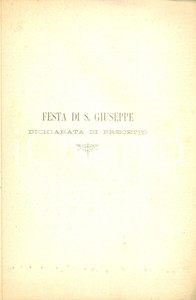 Libro, pubblicazione d epoca 1891 TORINO Card. Gaetano ALIMONDA Festa di SAN GIUSEPPE dichiarata di precetto 1