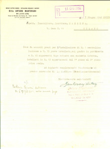 Documento originale, autentico 1940 MILANO Ditta Arturo MANTOVANI  Preventivo per centralino Carta intestata 1