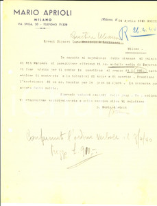 Documento originale, autentico 1940 MILANO Ditta Mario APRIOLI  Preventivo per depuratore Carta intestata 1