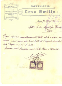 Documento originale, autentico 1930 GENOVA Cappelleria Emilio CEVA berretti di lusso Lettera carta intestata 1
