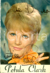 Autografo originale 1960 ca MUSICA Cantante Petula CLARK vedetta di VOGUE Cartolina con AUTOGRAFO 1