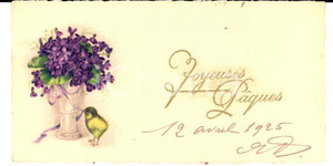 Cartolina originale da collezione 1925 FRANCE Petite carte JOYEUSES PAQUES VINTAGE CARD 12x6 1