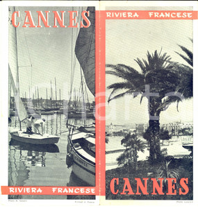 Materiale pubblicitario d’epoca 1950 ca CANNES e la riviera francese Pieghevole turistico ILLUSTRATO VINTAGE 1
