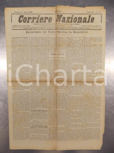 Giornale, rivista storica 1888 CORRIERE NAZIONALE Padre Agostino da MONTEFELTRO parte da TORINO Giornale 1