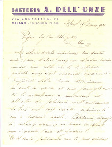 Documento originale, autentico 1936 MILANO Sarto Alfredo DELL ONZE contro un autista maleducato Lettera 1