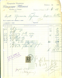 Documento originale, autentico 1949 CARDANO AL CAMPO VA Tipografia cartoleria Giuseppe MOROSI DANNEGGIATA 1