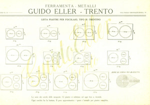 Materiale pubblicitario d’epoca 1921 TRENTO Ditta Guido ELLER Listino piastre per focolaio Tipo H ILLUSTRATO 1
