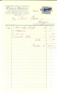 Documento originale, autentico 1925 MORTARA PV Premiata ditta editrice Paolo BOTTO Fattura intestata 1