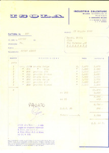 Documento originale, autentico 1958 MILANO via Guintellino   Industria calzature ISOLA Fattura intestata 1