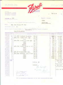 Documento originale, autentico 1958 GARGALLO NO Calzaturificio BAROLI Fattura per sandali frate 1