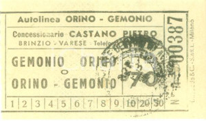 Oggetto da collezione cartaceo 1954 BRINZIO VA Autovia VALCUVIA Impresa Automobilistica CASTANO Biglietto 1