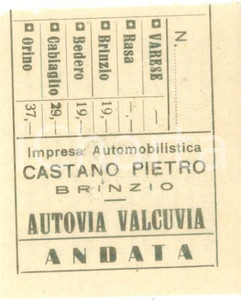 Oggetto da collezione cartaceo 1950 ca BRINZIO VA Autovia VALCUVIA Impresa Automobilistica CASTANO ]Biglietto 1