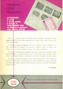 Materiale pubblicitario d’epoca 1962 TOURING CLUB ITALIANO Opuscolo pubblicitario abbonamento con tagliandino 1
