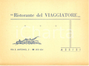 Materiale pubblicitario d’epoca 1950 ca ASSISI PG Ristorante del Viaggiatore locale rinnovato Biglietto 1