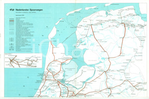 Mappa, planimetria storica 1978 NEDERLANDSE SPOORWEGEN Mappa delle ferrovie olandesi Manifestino 1