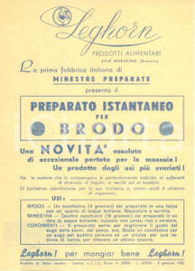 Materiale pubblicitario d’epoca 1950 SALE MARASINO BS Prodotti alimentari LEGHORN per brodo Volantino 1