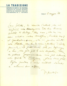 Autografo originale 1938 CATANIA Vincenzo SCHILIRO  riceve un articolo non adatto a LA TRADIZIONE 1