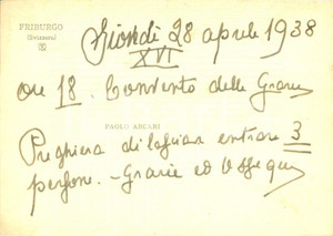 Autografo originale 1938 FRIBURGO SVIZZERA Paolo ARCARI  Biglietto d invito per tre AUTOGRAFO 1