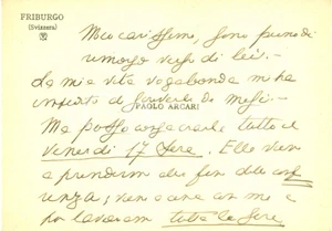 Autografo originale 1939 FRIBURGO SVIZZERA Paolo ARCARI non ha mai tempo AUTOGRAFO 1