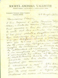 Autografo originale 1940 FIRENZE Giorgio CARTEI Flavio COLUTTA si dividono il lavoro del Dizionario 1