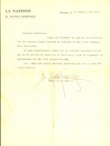 Autografo originale 1940 FIRENZE Rodolfo GAZZANIGA ringrazia per recensione Lettera con AUTOGRAFO 1