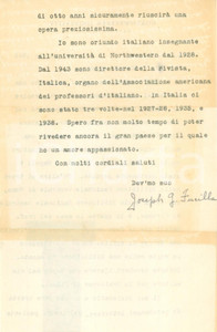 Autografo originale 1946 EVANSTON  USA Linguista Joseph G. FUCILLA informa su sue opere AUTOGRAFO 1