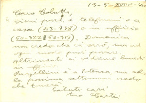 Autografo originale 1940 FIRENZE Giorgio CARTEI Editrice VALLECCHI fissa un appuntamento AUTOGRAFO 1