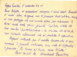 Autografo originale 1942 REGGIO EMILIA Studioso Armando ZAMBONI invia copie di sue opere AUTOGRAFO 1