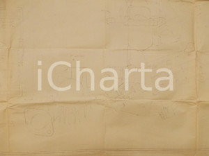 Stampa, bozzetto originale 1950 ca MILANO ? Progetto per motore di una motocicletta Disegno 100x120 1